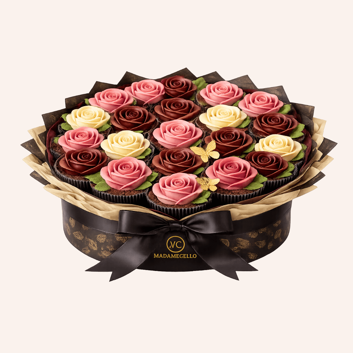 Bouquet Grand Royale de Rosas de Chocolate Multicolor Deluxe (Arreglo premium de rosas de chocolate gourmet en colores para regalo) (19 Rosas)