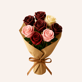Bouquet Elegance Édition Colorée (Ramo exclusivo de rosas de chocolate en edición multicolor) (8 Rosas)