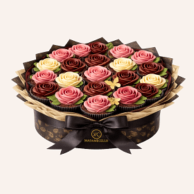 Bouquet Grand Royale de Rosas de Chocolate Multicolor Deluxe (Arreglo premium de rosas de chocolate gourmet en colores para regalo) (19 Rosas)