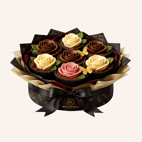 Bouquet Royale de Rosas de Chocolate Multicolor Premium - (Rosas de chocolate artesanales en colores, regalo elegante y exclusivo) (7 Rosas)